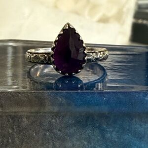 Purple Amethyst Silver Teardrop Ring Size 9
